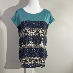 Rewind Teal and Navy Short Sleeve Top